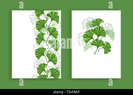 Pour la conception de brochure avec green, stylisée, ginkgo biloba leaf sur fond blanc. Modèle d'illustration vectorielle en format A4. Illustration de Vecteur