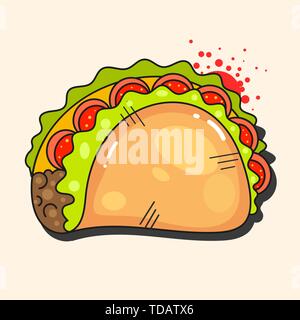 L'icône mexicaine chaude rétro . Le fast food. Vector Background. Ingrédients biologiques. Taco mexicain de la nourriture. Illustration Vecteur de couleur. Mexique Vector Set. Illustration de Vecteur