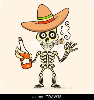 Crâne dans l'Chapeau sombrero mexicain. Vector Illustration Illustration de Vecteur