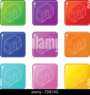 Camping-van icons set 9 couleurs Illustration de Vecteur