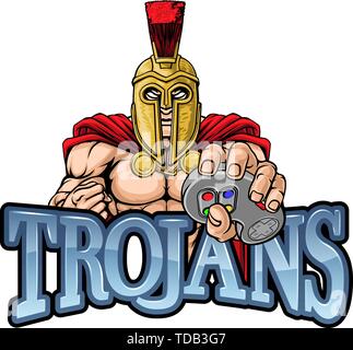 Gamer Trojan Spartan Warrior Controller Mascot Illustration de Vecteur