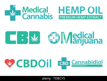 Medical Marijuana, Cannabis logo icon set. Ensemble de la marijuana à des fins récréatives et médicales de l'emblème et d'icônes. Logo de la santé de la marijuana. Logo de la CDB. Ve isolés Illustration de Vecteur