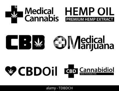 Medical Marijuana, Cannabis logo icon set. Ensemble de la marijuana à des fins récréatives et médicales de l'emblème et d'icônes. La marijuana en noir et blanc Logo de la santé. CBD Illustration de Vecteur