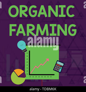 Écrit remarque montrant l'agriculture biologique. Concept d'affaires pour un système qui vise l'agriculture intégrée pour la durabilité des icônes de l'investissement et à secteurs Li Banque D'Images