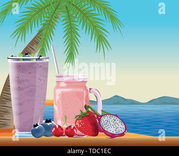 Vacances d'été et plage caricatures. Illustration de Vecteur