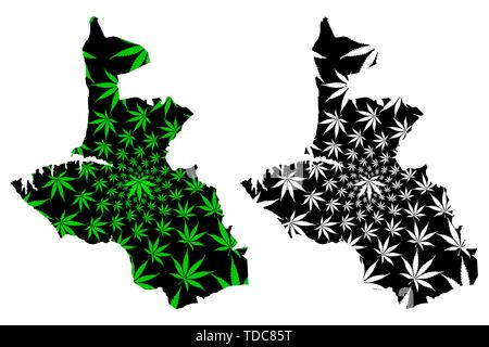 Sébastopol (Russie, Sujets de la Fédération de Russie, les villes de Russie) la carte est conçue de feuilles de cannabis vert et noir, Sebastopol carte fait o Illustration de Vecteur