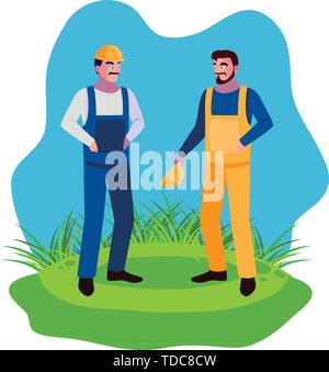Les travailleurs masculins constructeurs constructeurs sur la pelouse vector illustration design Illustration de Vecteur