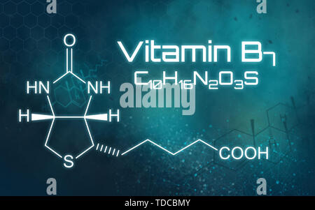 Formule chimique de la vitamine B7 sur un fond futuriste Banque D'Images