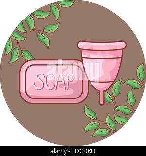 Barre de coupe menstruelle avec du savon et de l'armature des feuilles dans la conception d'illustration vectorielle Illustration de Vecteur