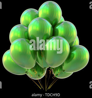 Partie de la décoration de ballons joyeux anniversaire brillant vert. Maison de vacances anniversaire Nouvel An Carnaval noël élément de conception de carte de vœux. Banque D'Images