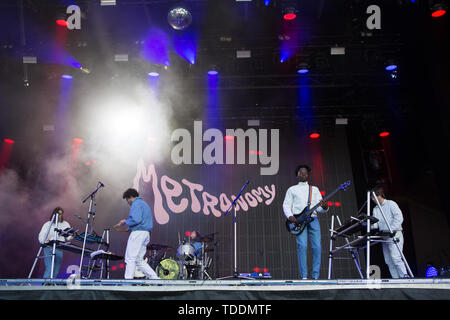 Oslo, Norvège - Juin 13th, 2019. Le groupe de musique électronique anglais Metronomy effectue un concert live au cours de la fête de la musique norvégienne Piknik i Parken 2019 à Oslo. (Photo crédit : Gonzales Photo - Per-Otto IPPO). Banque D'Images