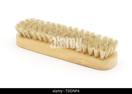 Brosse de crin sur fond blanc. Polissage des chaussures en cuir. Le nettoyage. Wax Banque D'Images