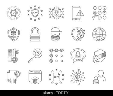 Analyse des données, de protection et de réseau social icons set. Avc. modifiable EPS 10. Illustration de Vecteur