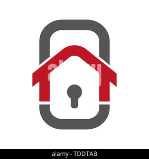 Logo de sécurité à la maison modèle. Concept de sécurité smart home. Le contrôle de house en utilisant votre smartphone. Photo sous forme de smartphone avec logo de la Illustration de Vecteur