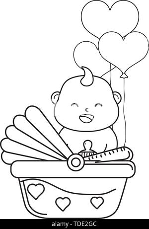 Mignon bébé douche bébé avec éléments babycare cartoon vector illustration graphic design Illustration de Vecteur