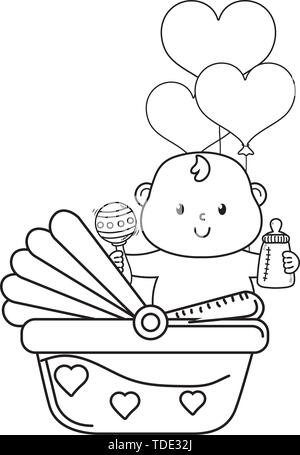 Mignon bébé douche bébé avec éléments babycare cartoon vector illustration graphic design Illustration de Vecteur