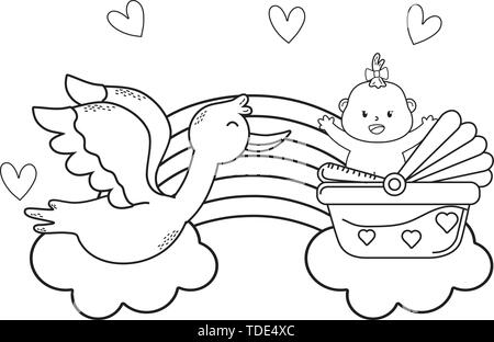 Mignon bébé douche bébé avec éléments babycare cartoon vector illustration graphic design Illustration de Vecteur