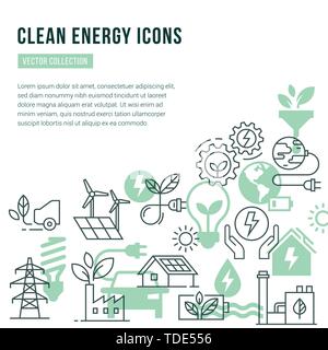 Modèle vectoriel avec place pour le texte et les icônes isolé situé sur le thème de l'énergie verte, l'écologie, de l'énergie naturelle, l'énergie propre et les biocarburants. Illustration de Vecteur