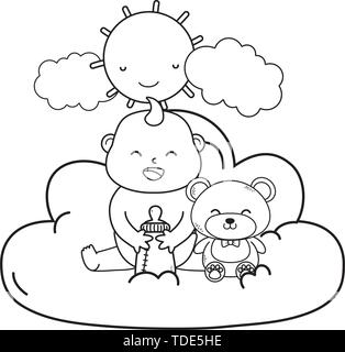 Mignon bébé douche bébé avec éléments babycare cartoon vector illustration graphic design Illustration de Vecteur