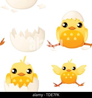 Modèle logique d'adorables petits cartoon chick avec chapeau de la coquille et sans personnage de télévision design illustration vectorielle. Illustration de Vecteur