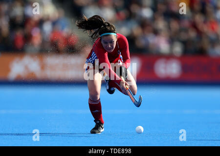 Grande-bretagne Laura Unsworth pendant le match de championnat Pro de la FIH à Lee Valley Hockey and Tennis Centre, Londres. Banque D'Images