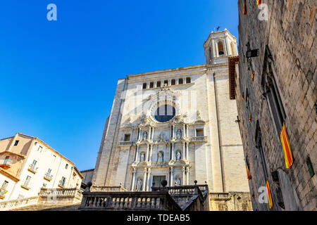 Cathédrale de Gérone, également connu sous le nom de la cathédrale Sainte Marie de Gérone, église catholique romaine dans les styles roman et gothique, avec un record a vie Banque D'Images