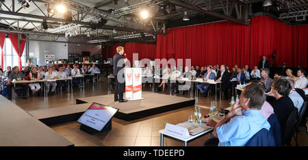 Berlin, Allemagne. 15 Juin, 2019. Daniel Günther (CDU), Premier Ministre du Schleswig-Holstein, parle comme un invité à l'Assemblée de l'état de Brandebourg. Aujourd'hui, la liste de l'état de l'élection pour le 7e parlement de Brandebourg est établie ici. Credit : Annette Riedl/dpa/Alamy Live News Banque D'Images