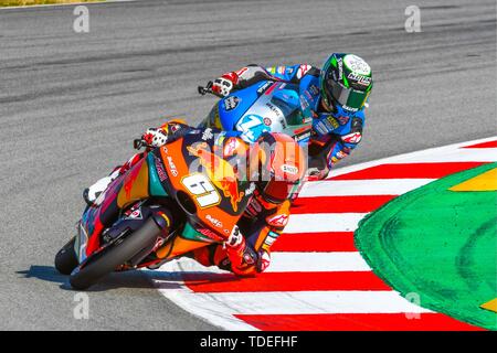 Barcelone, Espagne. 15 Juin, 2019. Pouvez ONCU (61) de la Turquie et de Red Bull KTM Ajo et Sergio Garcia (11) de l'Espagne et Estrella Galicia 0, 0 au cours de la moto 3 libres 3 du Circuit Grand Prix à Ctalunya de Barcelona racetrack dans Montmelo, Espagne le 15 juin 2019 (Photo : Alvaro Sanchez) Credit : CORDON PRESS/Alamy Live News Crédit : CORDON PRESS/Alamy Live News Banque D'Images