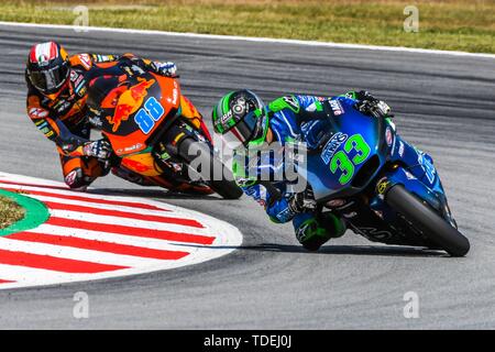 ENEA BASTIANINI (33) de l'Italie et Italtrans Racing Team et JORGE MARTIN (88) de l'Espagne et Red Bull KTM Ajo au cours de la moto 2 de la qualification au circuit Grand Prix de Ctalunya de Barcelona racetrack dans Montmelo, Espagne le 15 juin 2019 (Photo : Alvaro Sanchez) Credit : CORDON PRESS/Alamy Live News Banque D'Images