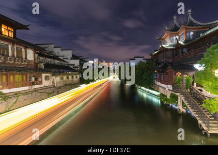 Vue de nuit sur la rivière Qinhuai à Nanjing Banque D'Images