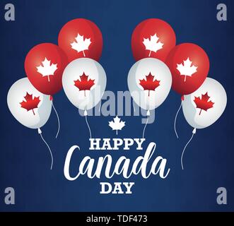 Affiche de bonne fête du Canada avec des ballons hélium vector illustration design Illustration de Vecteur