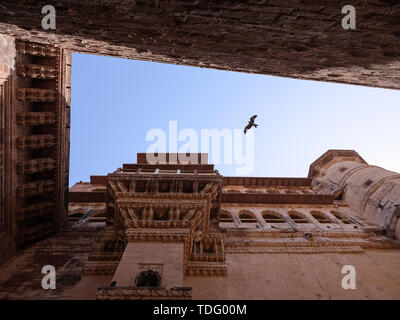 Architectural exquis décor d'Melangal Château, Inde Banque D'Images