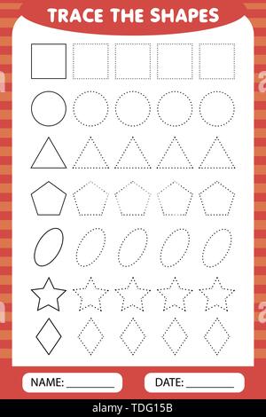 L'apprentissage pour les enfants, les tâches de dessin. trace les formes géométriques autour du contour. Illustration de Vecteur