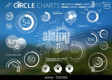 Les graphiques, les diagrammes à secteurs de cercle, tableaux et graphiques Radial Donut Éléments infographique Illustration de Vecteur