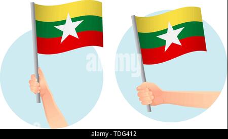 Myanmar drapeau dans la main. Contexte patriotique. Drapeau national du Myanmar vector illustration Illustration de Vecteur