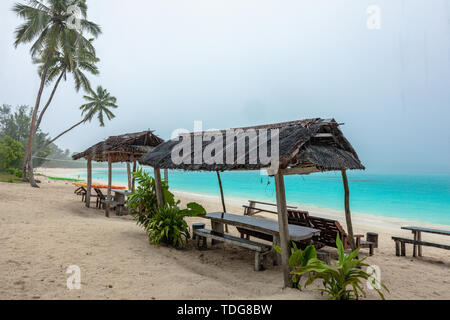 Port incroyable plage de sable d'Orly avec palmiers, l'île d'Espiritu Santo, Vanuatu. Banque D'Images