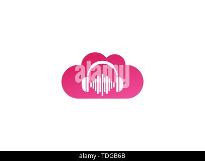 Avec écouteurs, casque beats musique Logo design illustration dans une icône de forme de nuage Illustration de Vecteur