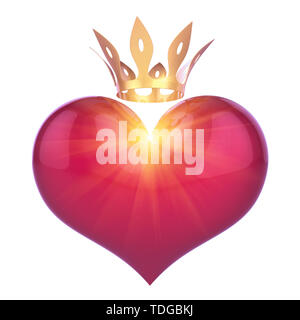 Forme de coeur roi reine rouge avec couronne d'or abstract. La visite royale concept. 3d illustration isolé sur fond blanc Banque D'Images