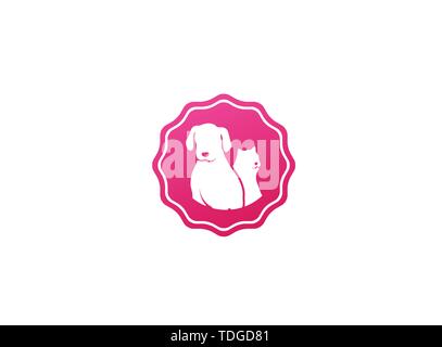 À côté d'un chien chat Pet friendly family logo design illustration dans une icône de forme Illustration de Vecteur