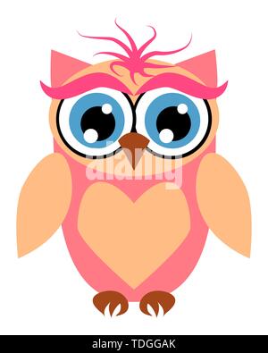 Cute owl avec de grands yeux dans un quartier branché de couleur corail, design Illustration de Vecteur