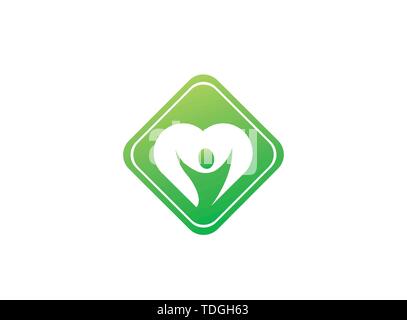 Personne saine ouvrir les mains à l'intérieur un coeur logo design illustration dans un losange forme Illustration de Vecteur