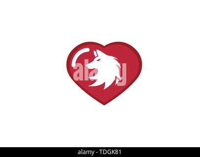 Logo tête de loup face fox illustration design illustration en forme de coeur love icon Illustration de Vecteur