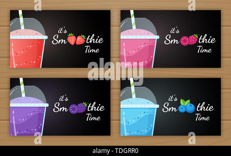 Smoothie aux petits fruits boisson vitamine logo illustration. Ensemble de logo smoothie, verre, rempli de délicieux smoothies boissons sucrées colorées pour cocktail Boisson Energétique Promo page d'atterrissage. Appliquer masque de découpe Banque D'Images