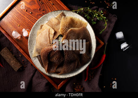 Ingrédients porc, hot pot la gorge jaune, mille-feuilles de boeuf, du ventre de la couche croquante, ventre poilu Banque D'Images