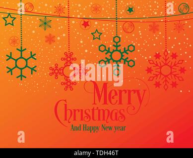 Joyeux Noël et Bonne Année Inscription typographique décoré avec des étoiles et Snowflake. Joyeux Noël Vector Illustration. Illustration de Vecteur