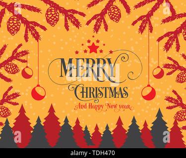 Joyeux Noël et Bonne Année Typographie Texte Vector Design Lettrage Calligraphie Modèle de carte. Arbre vecteur fait main et lettrage calligraphie f Illustration de Vecteur