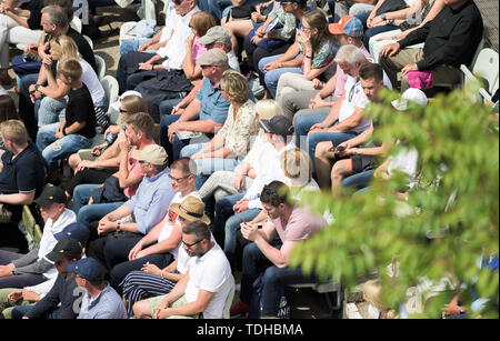 Stuttgart, Allemagne. 16 Juin, 2019. Tennis : ATP-Tour - Stuttgart, individu, hommes, finale : Auger-Aliassime (Canada) - Berrettini (Italie). Les spectateurs suivent le match. Credit : Silas Stein/dpa/Alamy Live News Banque D'Images