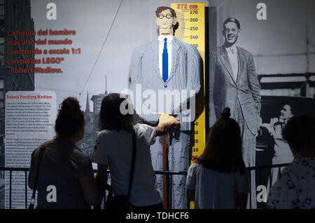 Malaga, Espagne. 16 Juin, 2019. Une maquette de la plus grand homme affiché lors de l'exposition. L'exposition LEGO est une exposition temporaire, le plus plus grand de l'Europe sur les figures de LEGO, montrant maquettes différentes montées avec plus de 5 millions de morceaux de LEGO à grande échelle tels que Titanic ship, des répliques de joueurs de basket-ball, le corps humain, les personnages du film Star Wars, Marvel et autres. Credit : SOPA/Alamy Images Limited Live News Banque D'Images