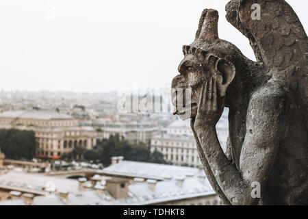 La figure de pensée appelé Chimera à Paris en France, du clocher de la Basilique de Notre Dame Banque D'Images