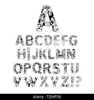 Alphabet ornemental, lettres initiales Font. Typographie vecteur Symboles pour Coloring Book et monogrammes Conception isolés Illustration de Vecteur